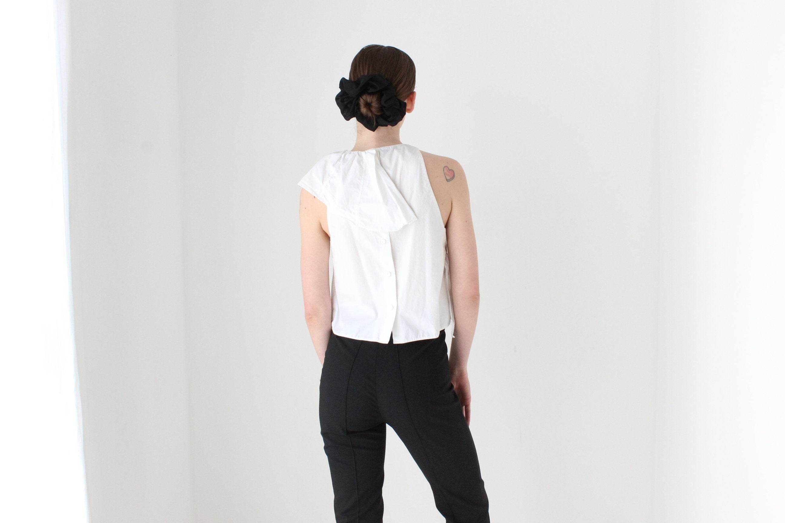 BALLETCORE 2000s PRADA Asymmetric Harlequin Collar Cotton Ruffle Top