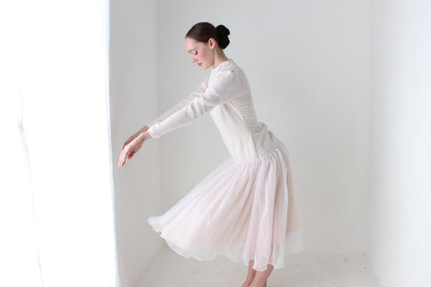 BALLETCORE 80s Palest Pink Organza & Silk Drop Waist Dress