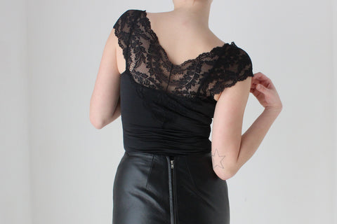 BALLETCORE 80s Romantic Black Lace Bodysuit