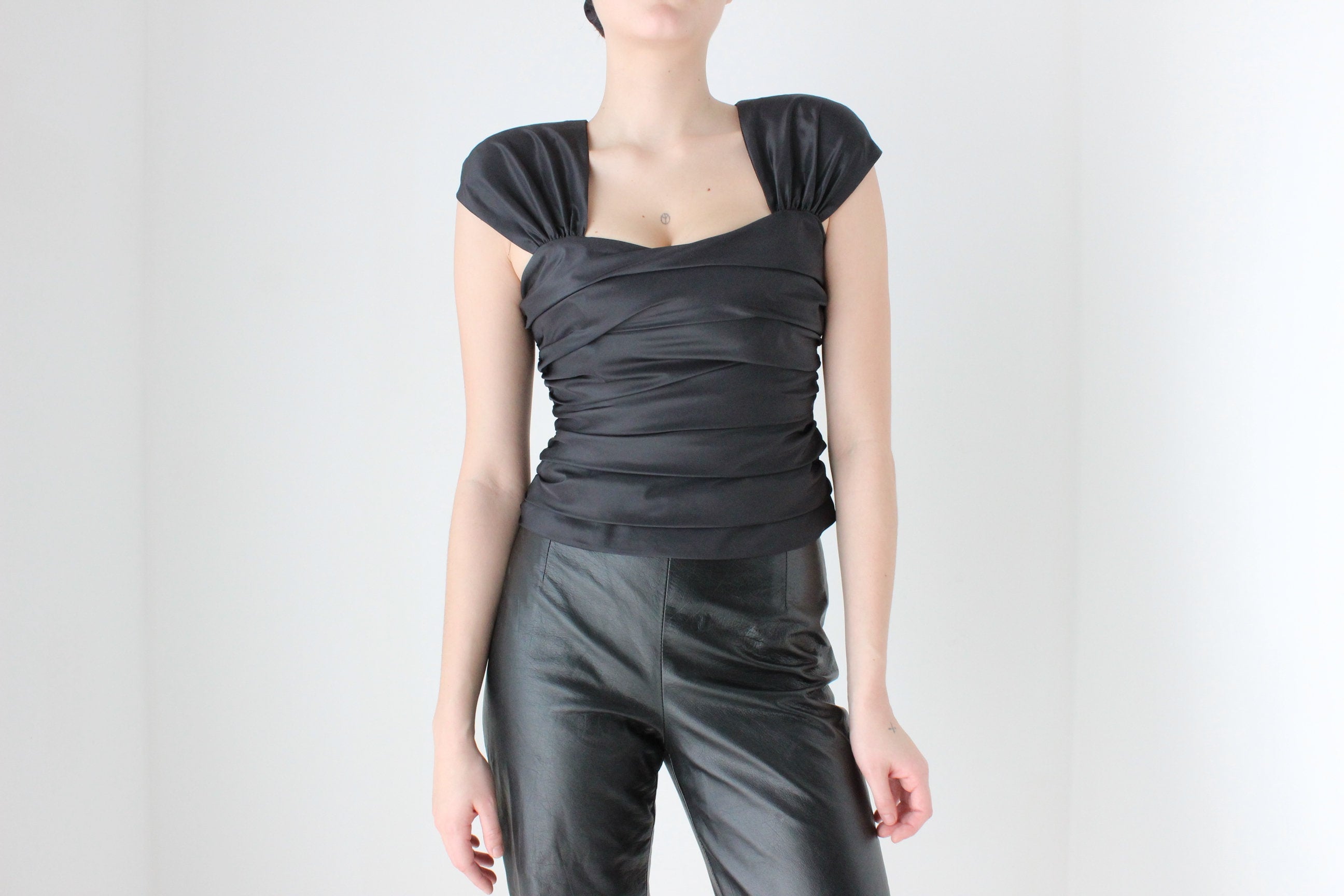 BALLETCORE 80s Taffeta Ruched Fitted Origami Corset Top