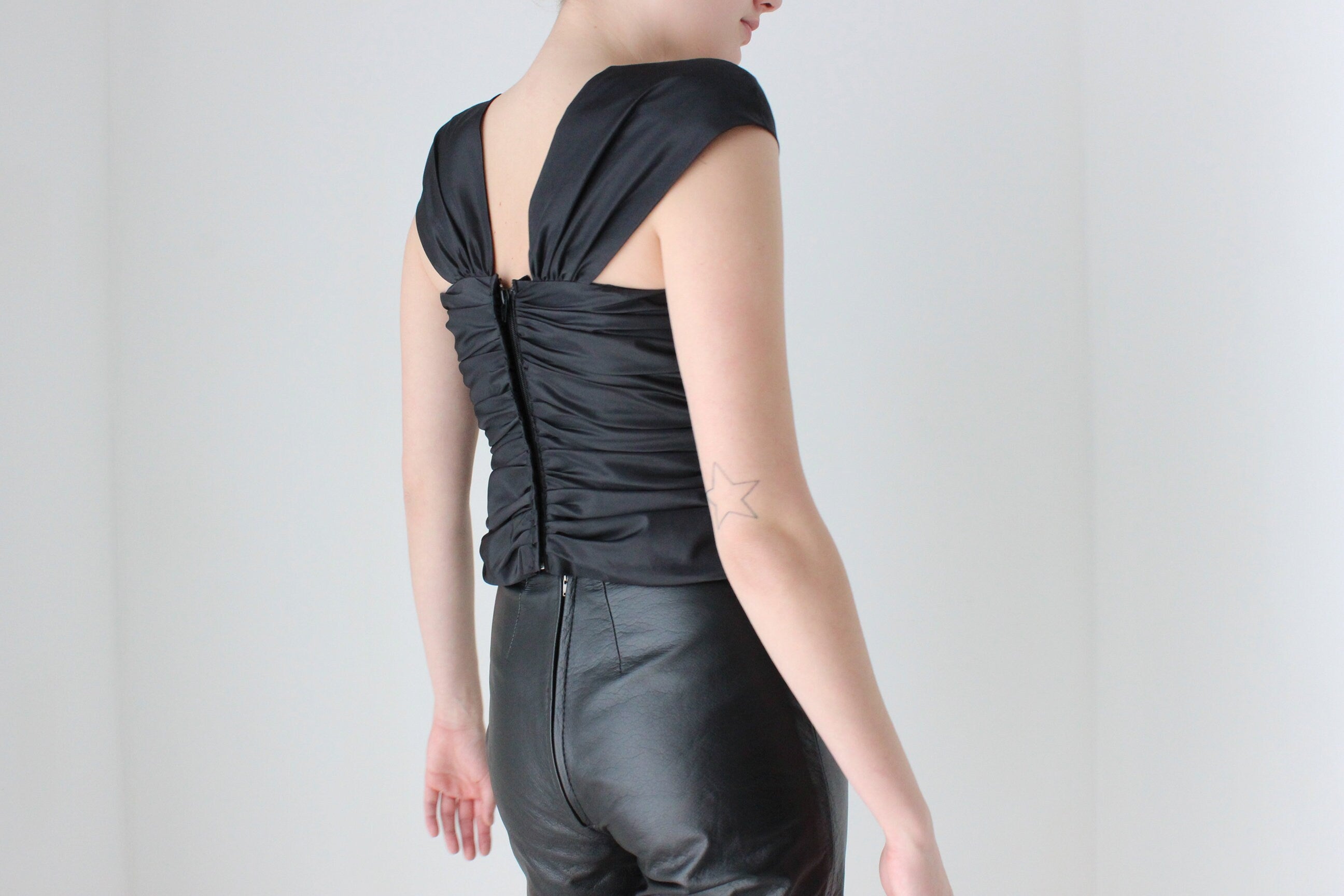 BALLETCORE 80s Taffeta Ruched Fitted Origami Corset Top