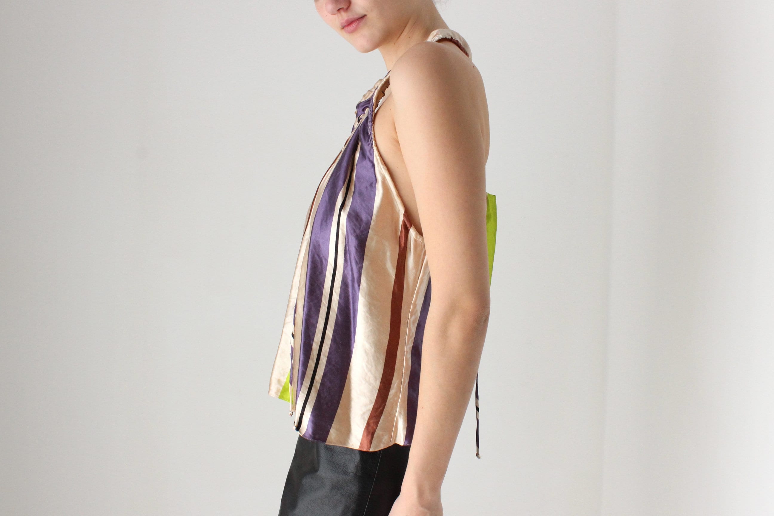 BALLETCORE 2000s Marni Metallic Striped Silk / Linen Trapeze Top