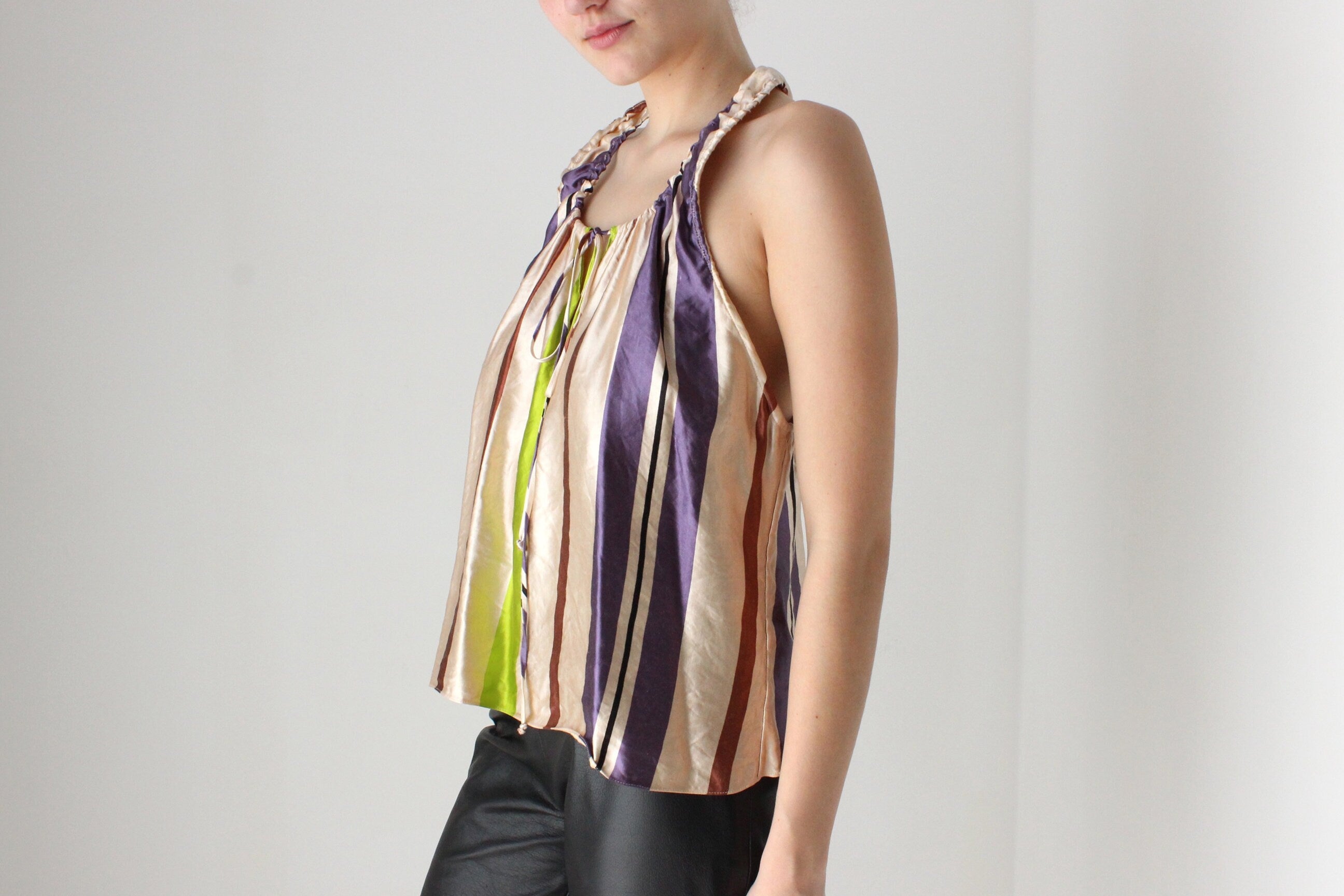 BALLETCORE 2000s Marni Metallic Striped Silk / Linen Trapeze Top