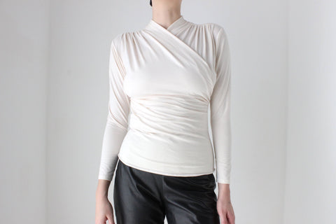 BALLETCORE Handmade 80s Cotton Blend 'Wrap' Style Long Sleeve Crossover Top