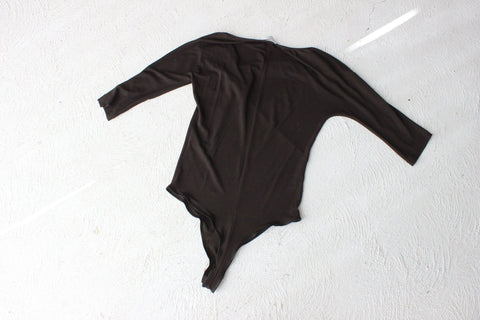 BALLETCORE Max Mara Chocolate Mesh Asymmetric Bodysuit