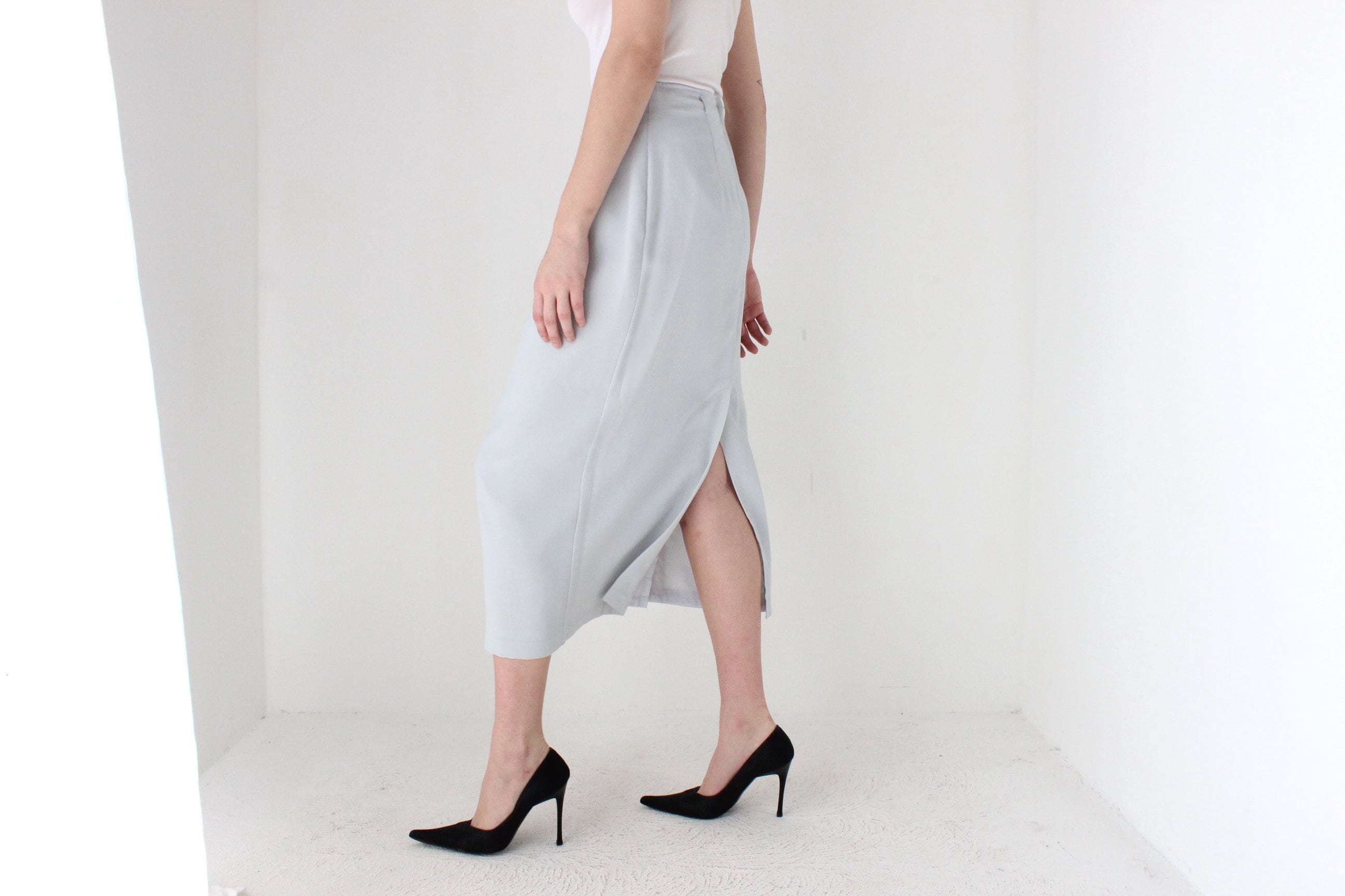 BALLETCORE 90s Minimal Crepe Minimal High Waist Pencil Skirt