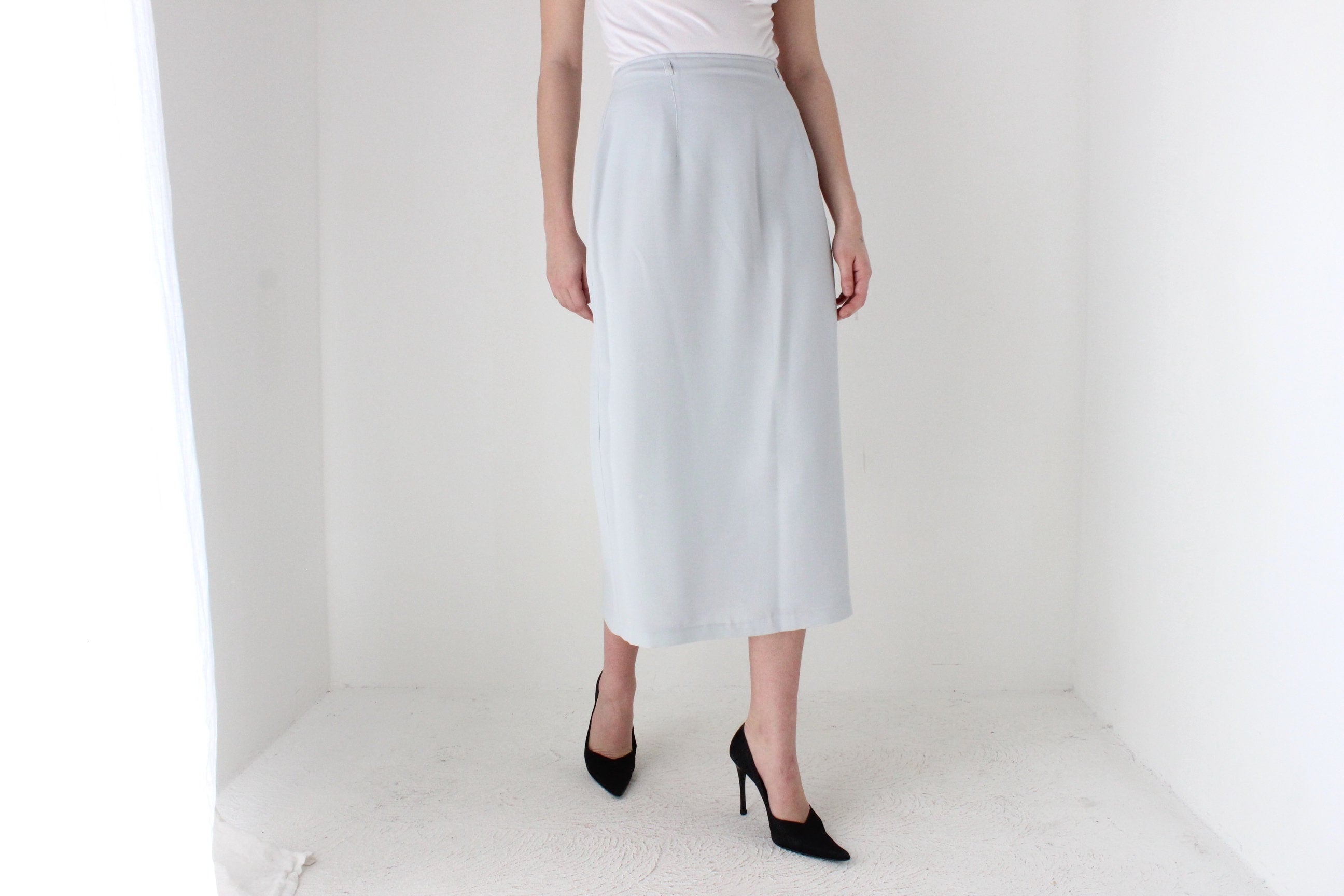 BALLETCORE 90s Minimal Crepe Minimal High Waist Pencil Skirt