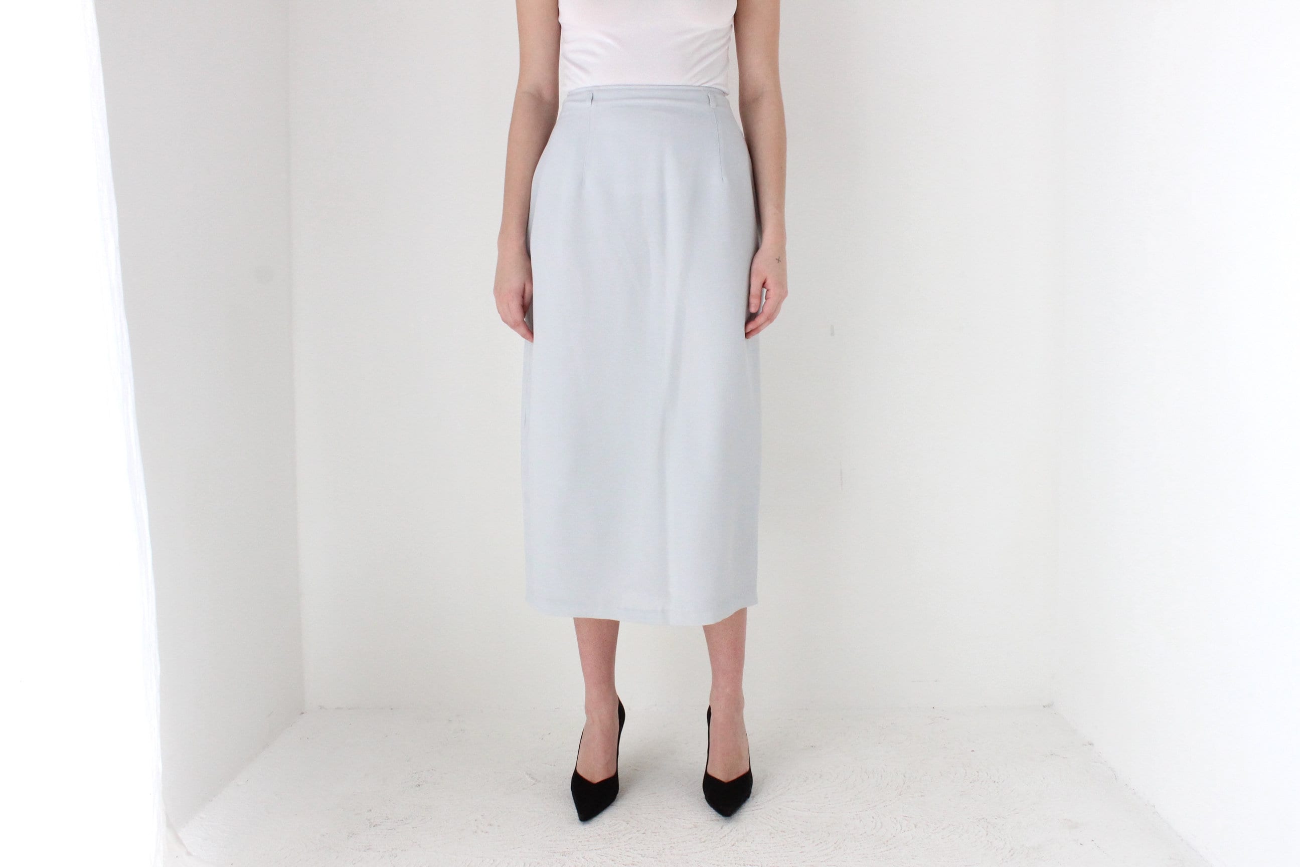 BALLETCORE 90s Minimal Crepe Minimal High Waist Pencil Skirt