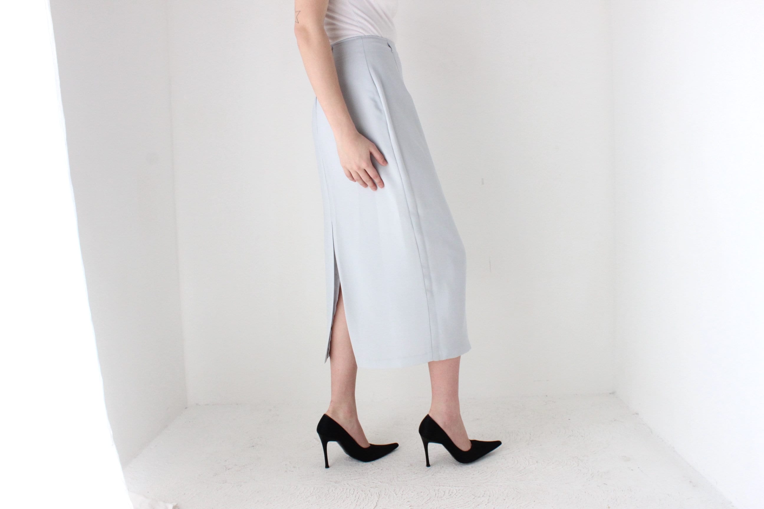 BALLETCORE 90s Minimal Crepe Minimal High Waist Pencil Skirt