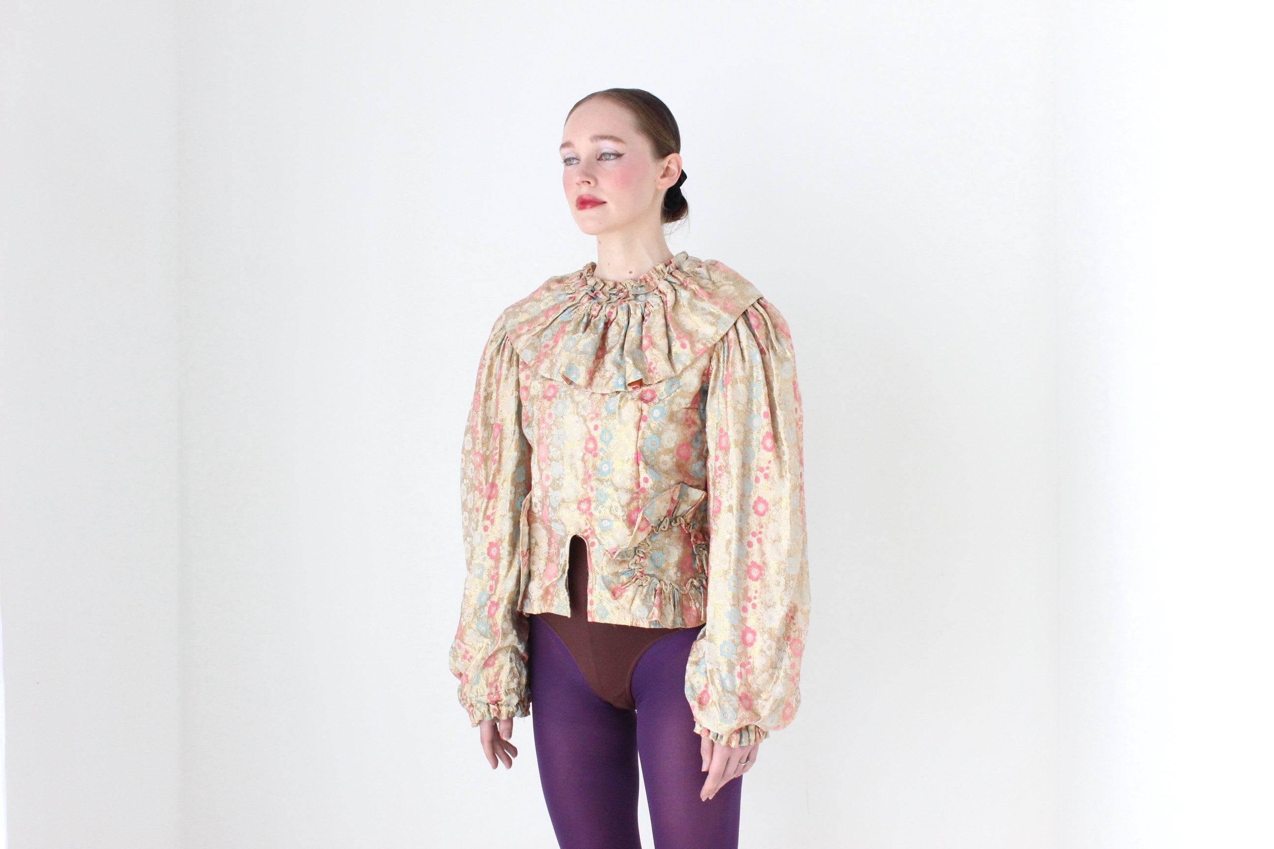 BALLETCORE Vintage Jacquard Metallic Harlequin Collar Top