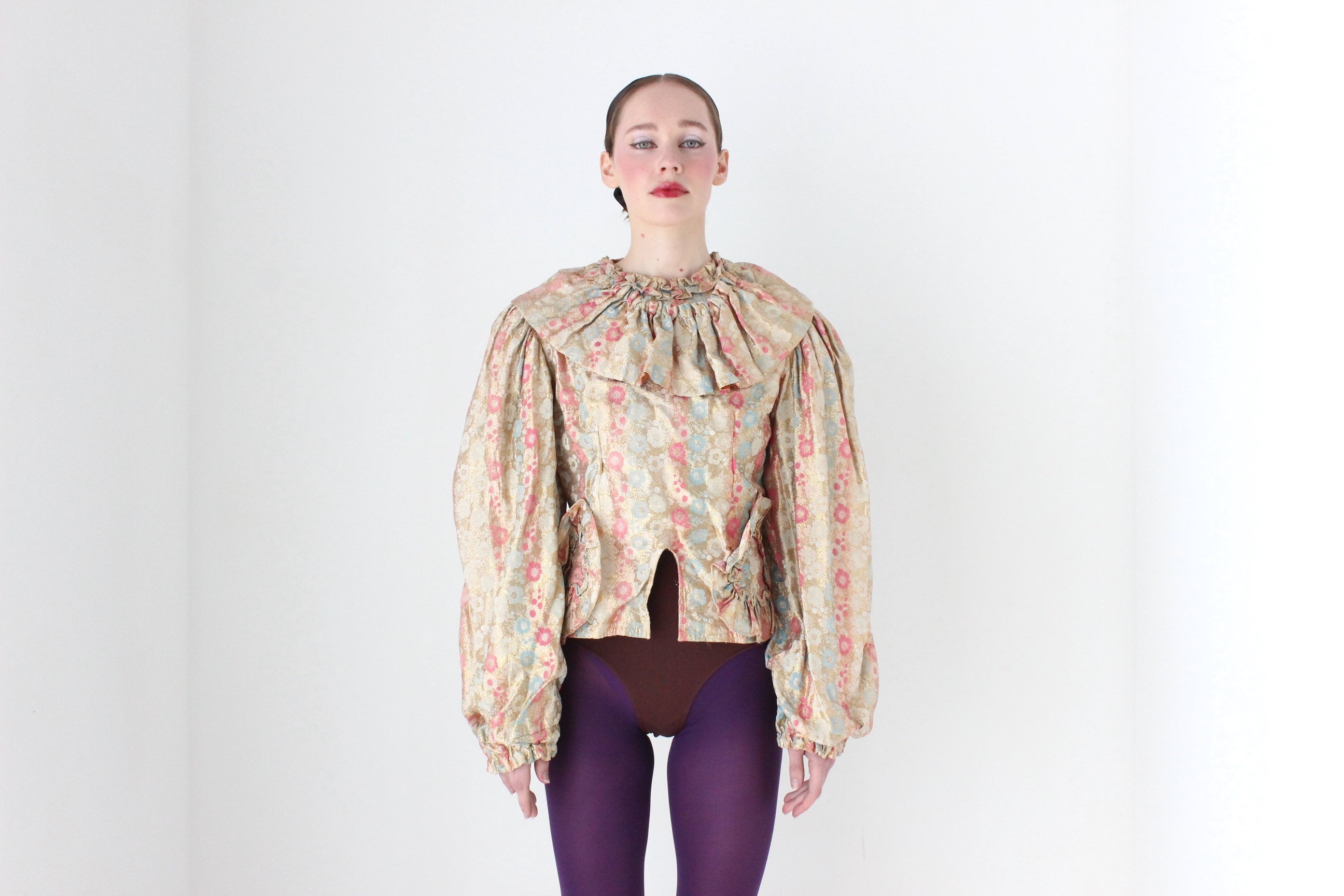 BALLETCORE Vintage Jacquard Metallic Harlequin Collar Top