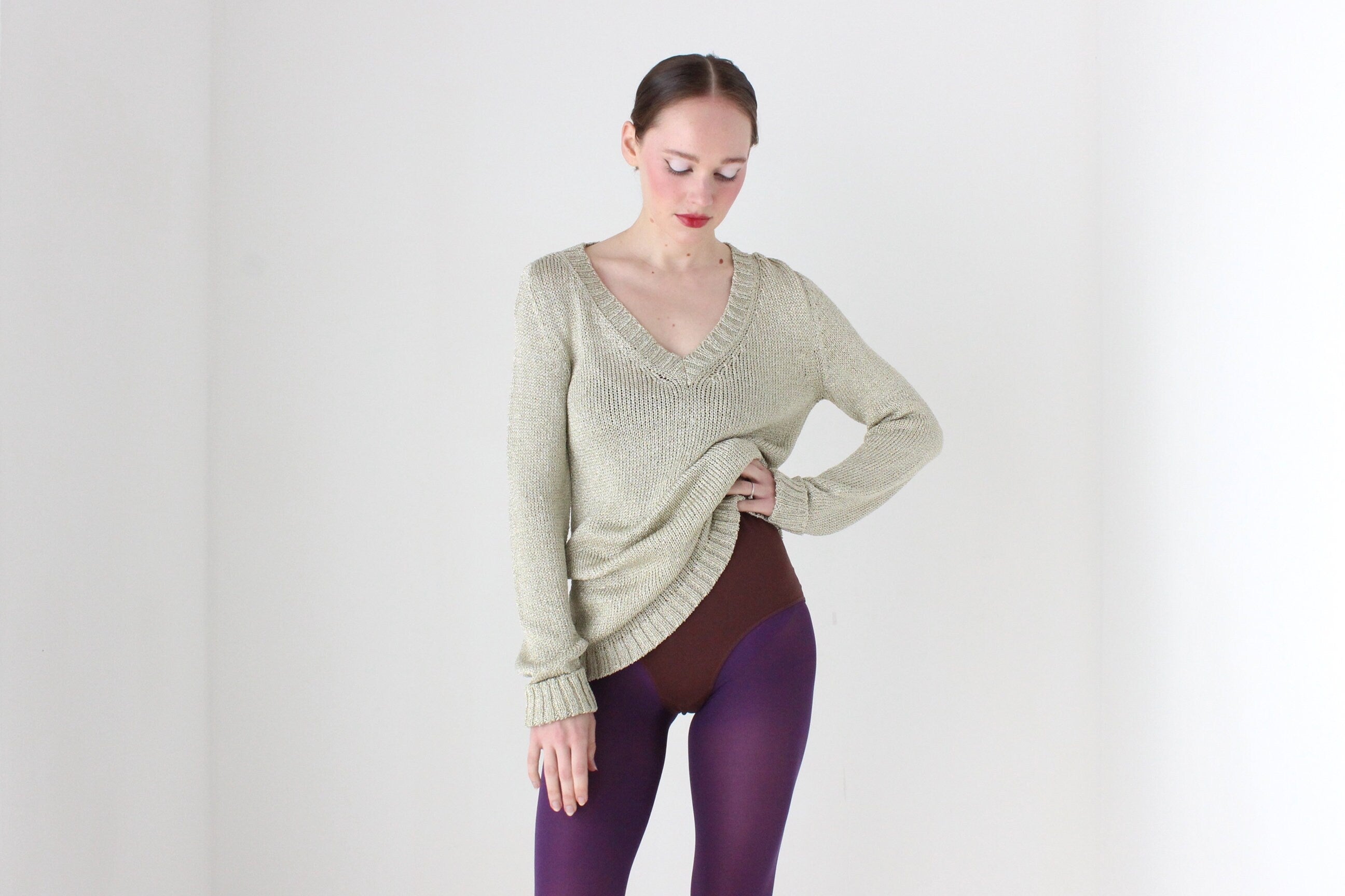 BALLETCORE Y2K Golden Glitter Lurex Knit