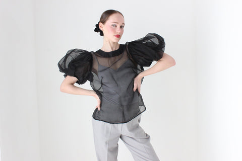 BALLETCORE Custom Made Organza Puff Shoulder Top