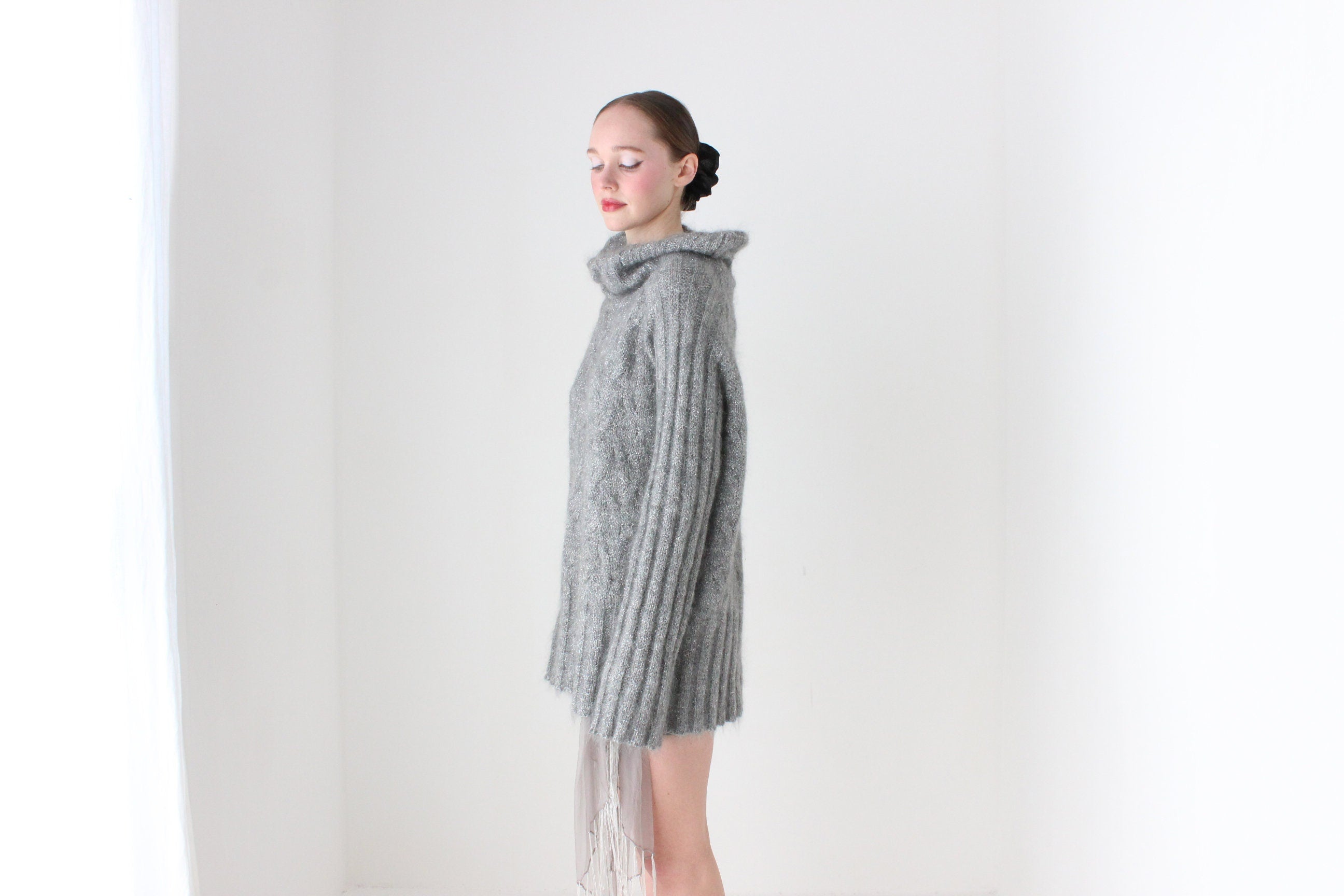 BALLETCORE 80s Escada Mohair Blend Off Shoulder Sweater Dress