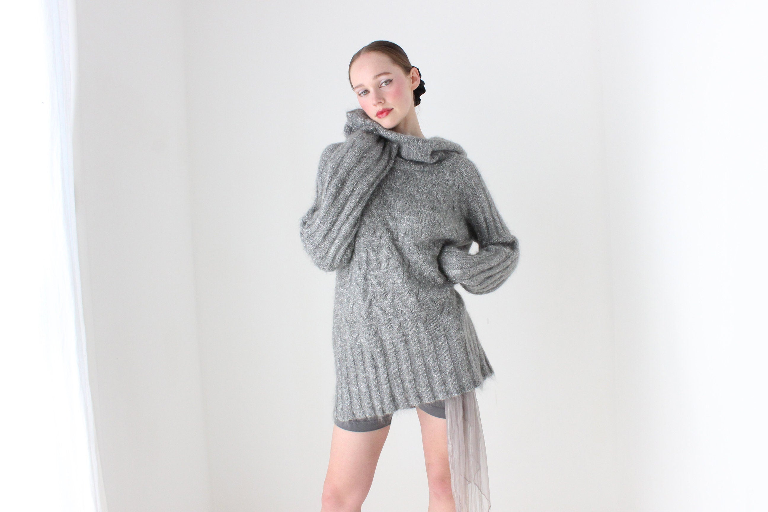 BALLETCORE 80s Escada Mohair Blend Off Shoulder Sweater Dress