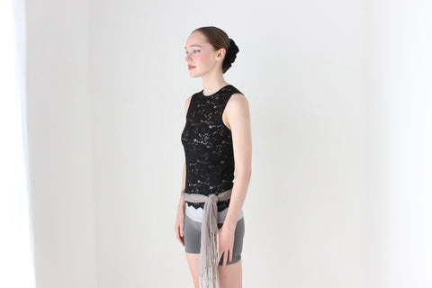 BALLETCORE 90s Black Lace Fitted Tank Top