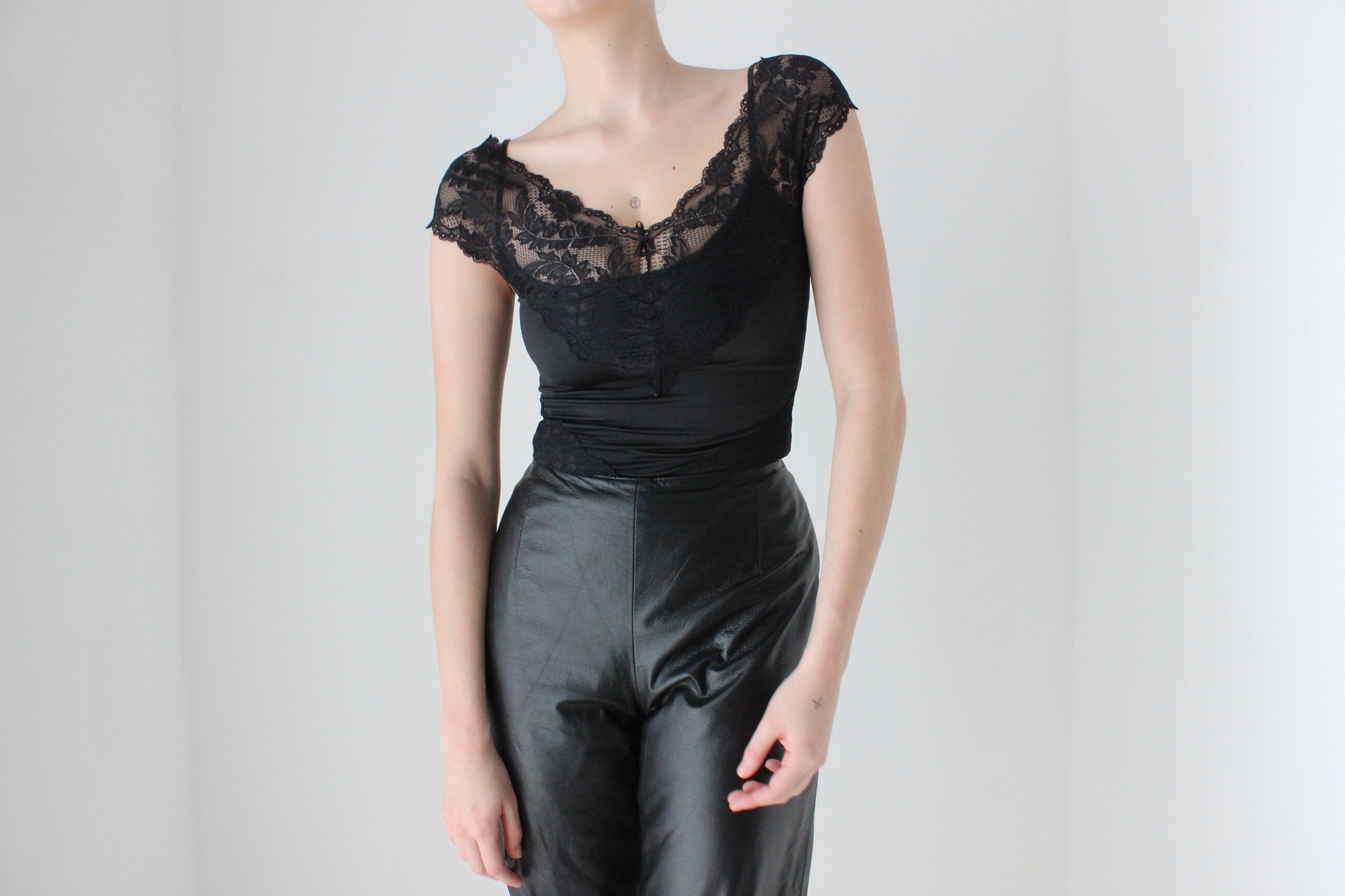 BALLETCORE 80s Romantic Black Lace Bodysuit