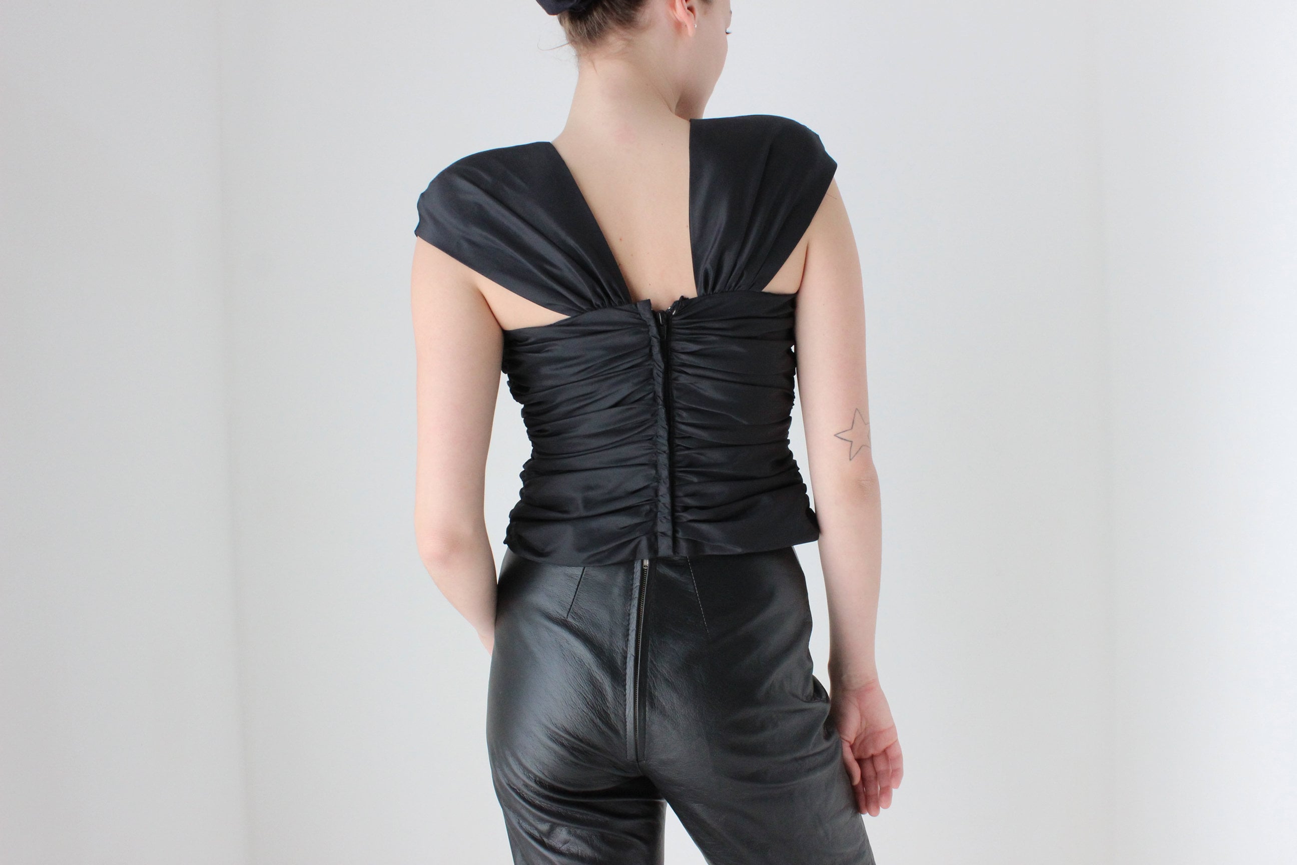 BALLETCORE 80s Taffeta Ruched Fitted Origami Corset Top