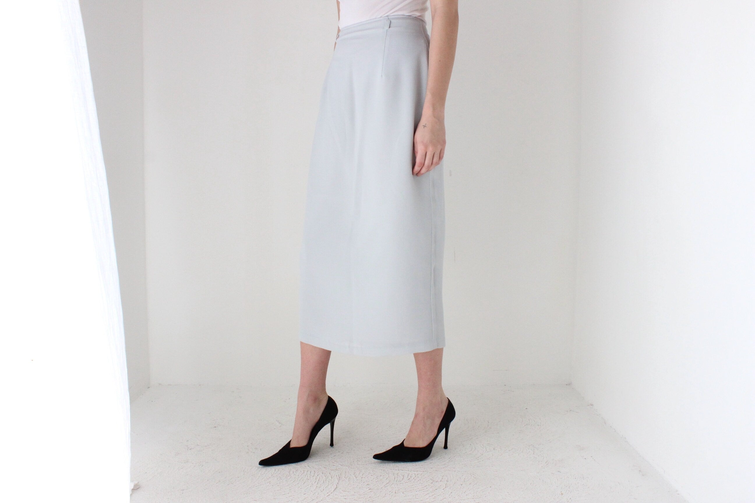 BALLETCORE 90s Minimal Crepe Minimal High Waist Pencil Skirt