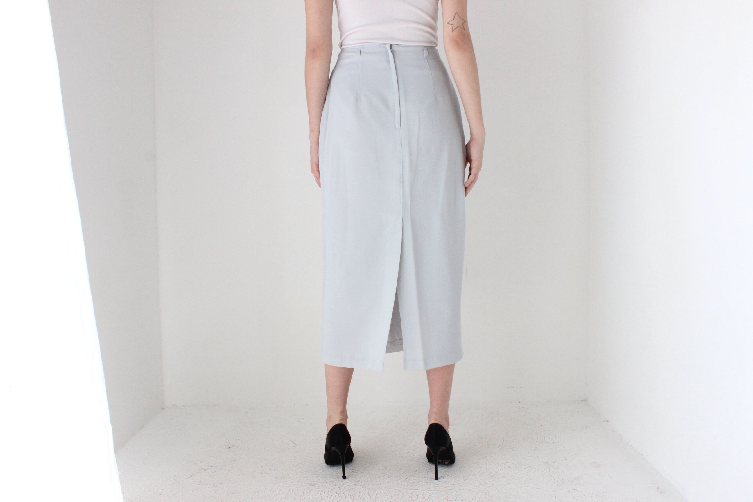 BALLETCORE 90s Minimal Crepe Minimal High Waist Pencil Skirt