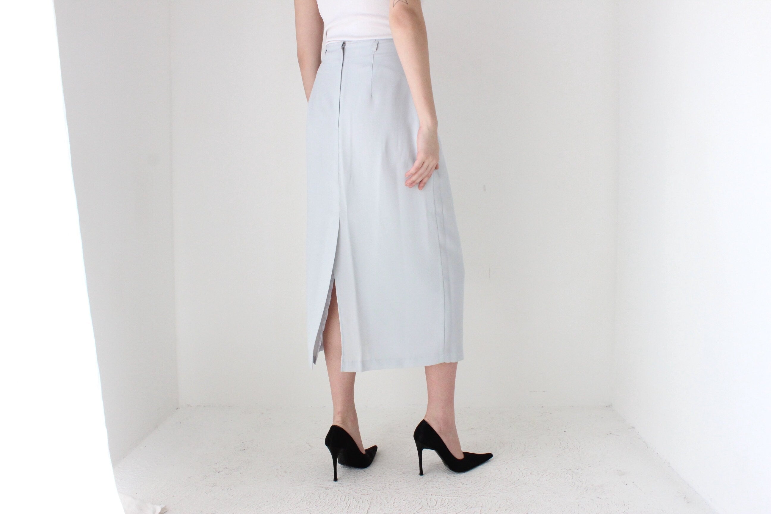 BALLETCORE 90s Minimal Crepe Minimal High Waist Pencil Skirt