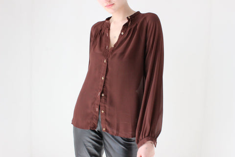 90s Chocolate Chiffon Relaxed Poet Sleeve Blouse