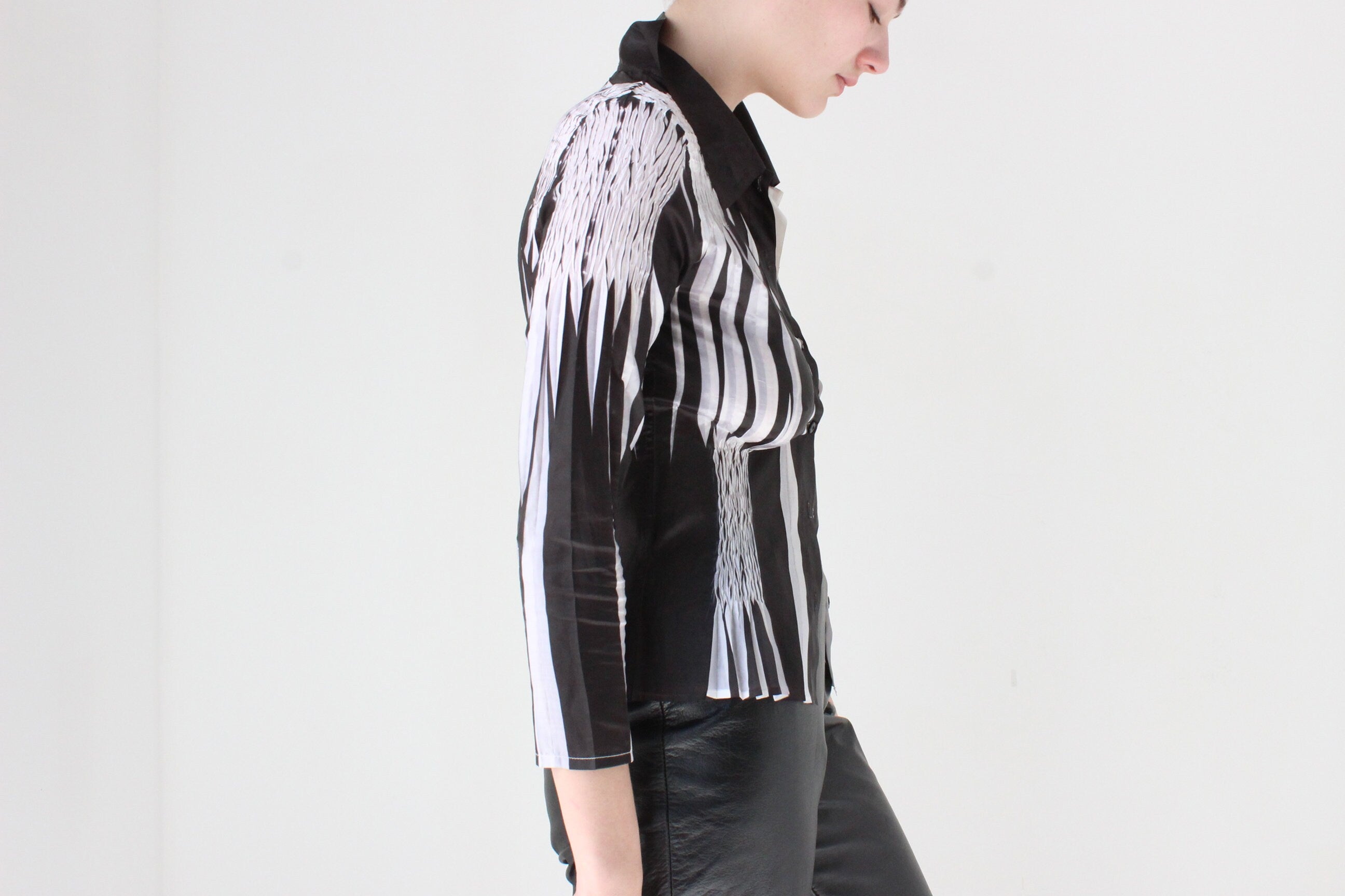 Y2K Origami Crinkle Textured Monochrome Stretch Shirt