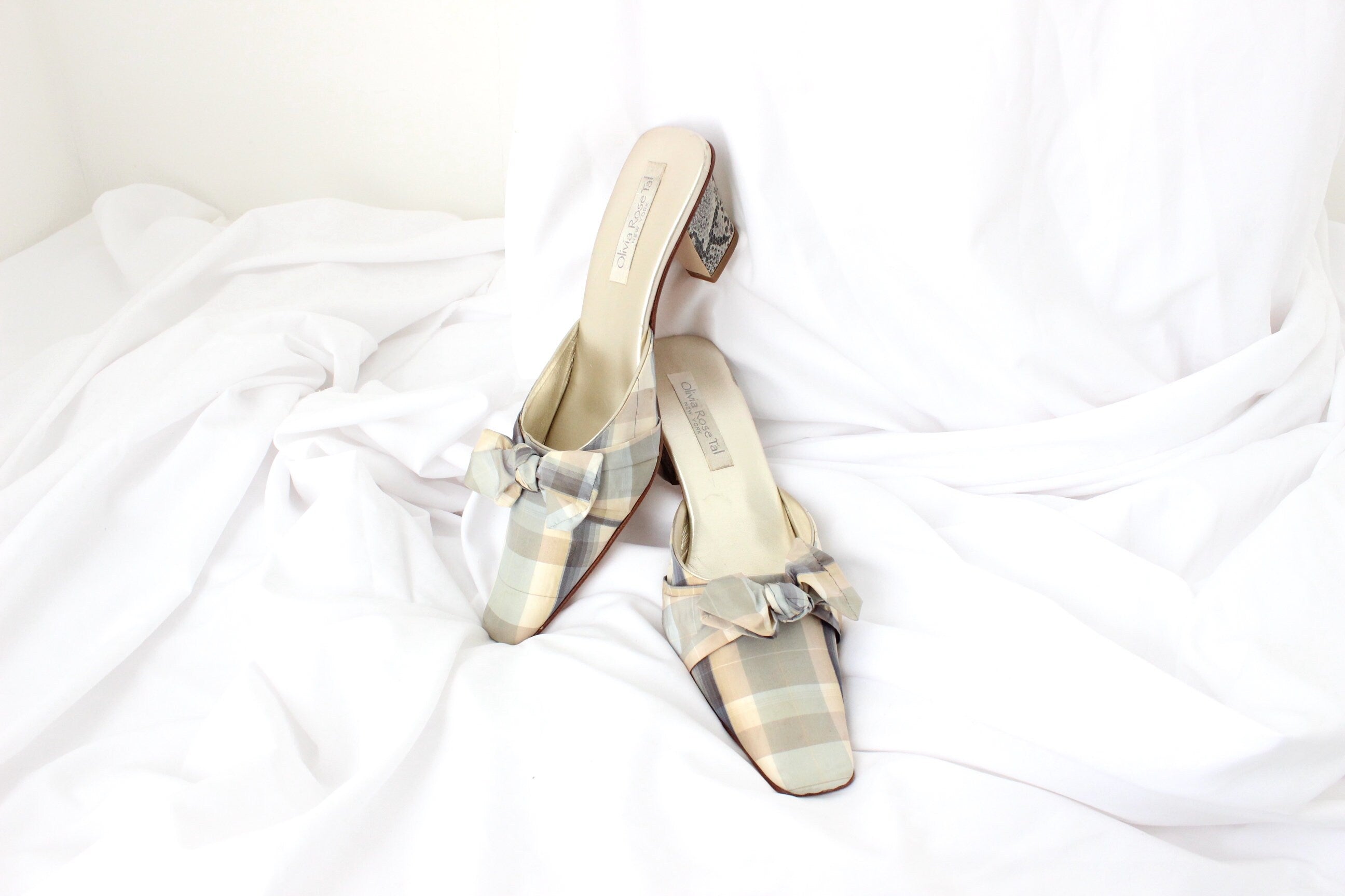 BALLETCORE 90s Olivia Rose Tal Leather & Silk Courtier Mules ~ Euro 40