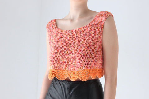 80s Hand Knit Scalloped Crochet Crop Top