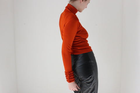Y2K Rich Orange Turtle Neck Sweater w/ Ruffled Wrists