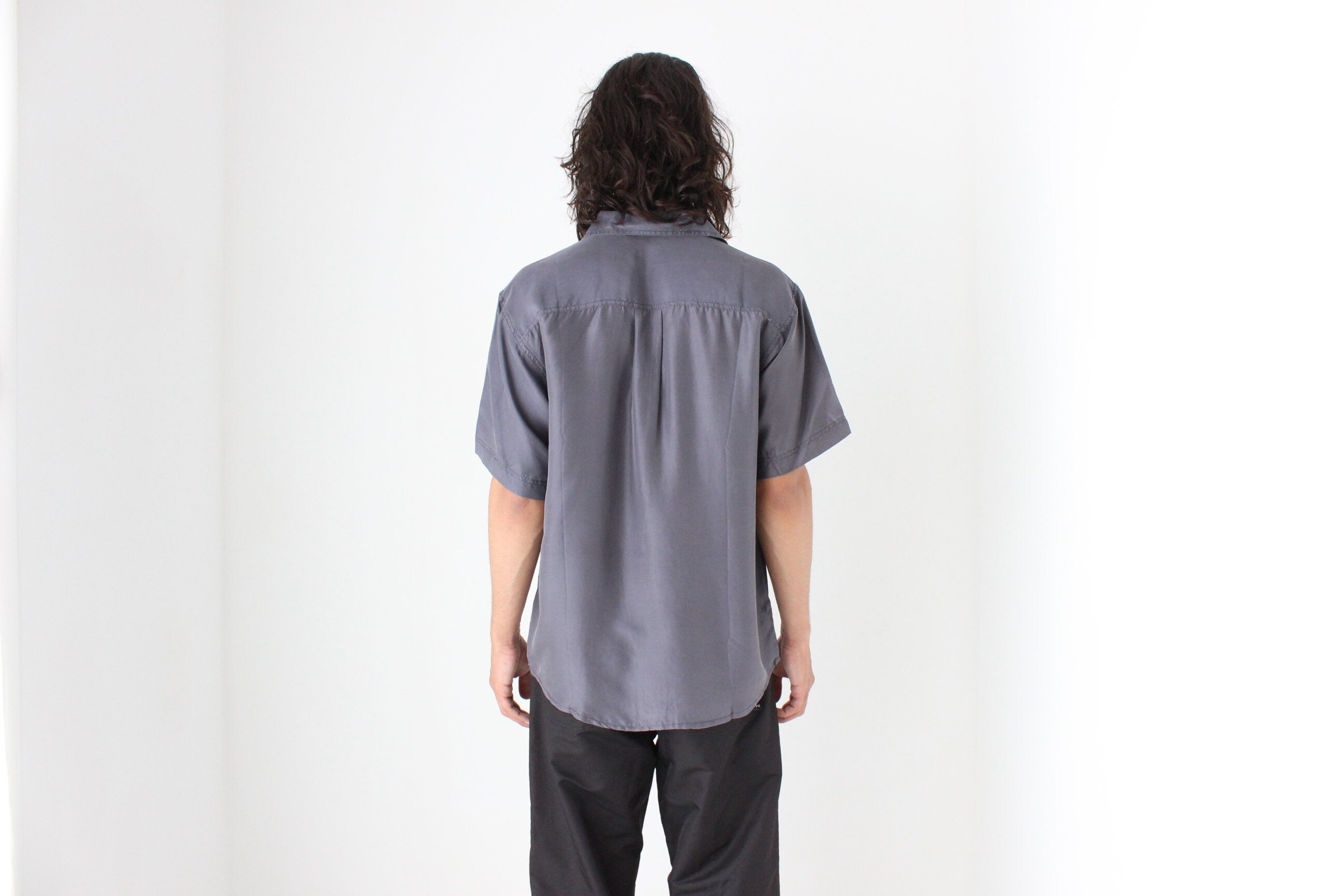 80s MATTE SILK Boxy Double Pocket Shirt in Neutral Grey