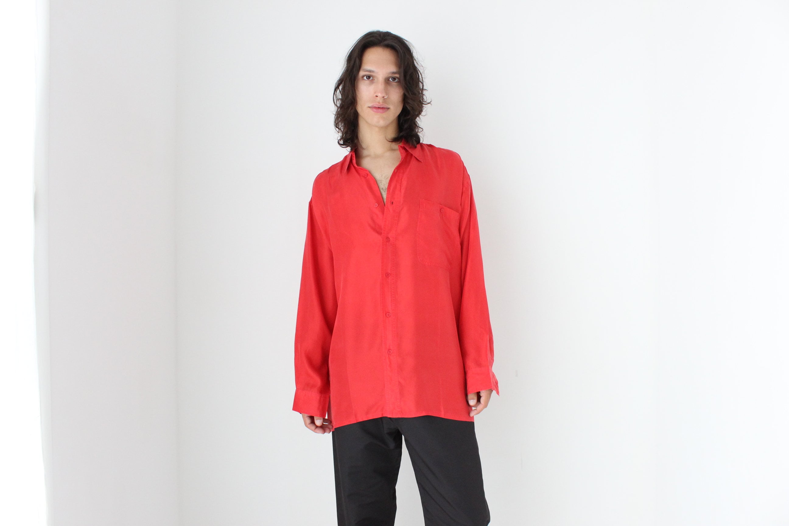 Vintage Deadstock retailer 1980s Red Long Sleeved Shirt Dress