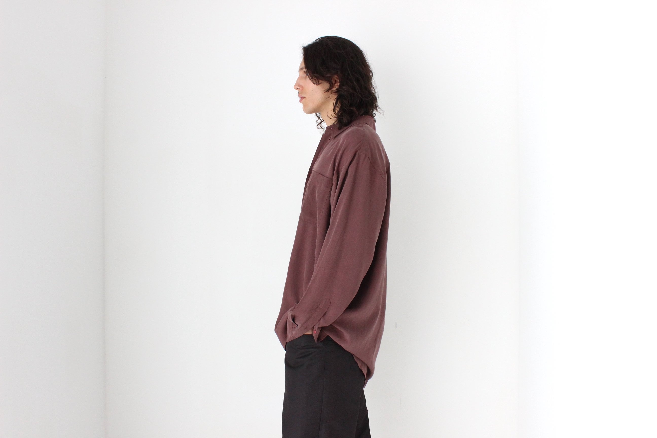 90s PURE FUJI SILK Relaxed Shirt in Plum