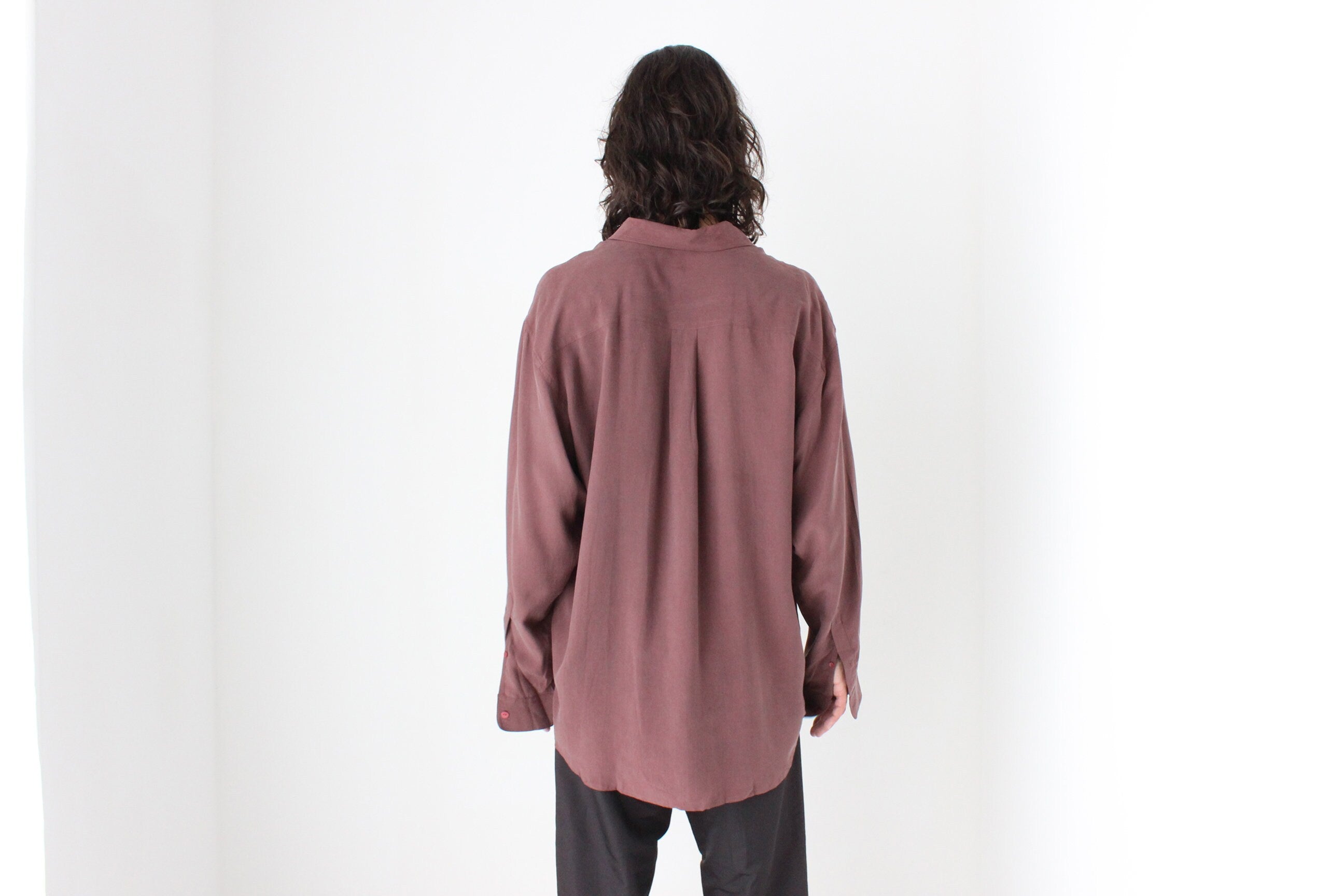 90s PURE FUJI SILK Relaxed Shirt in Plum