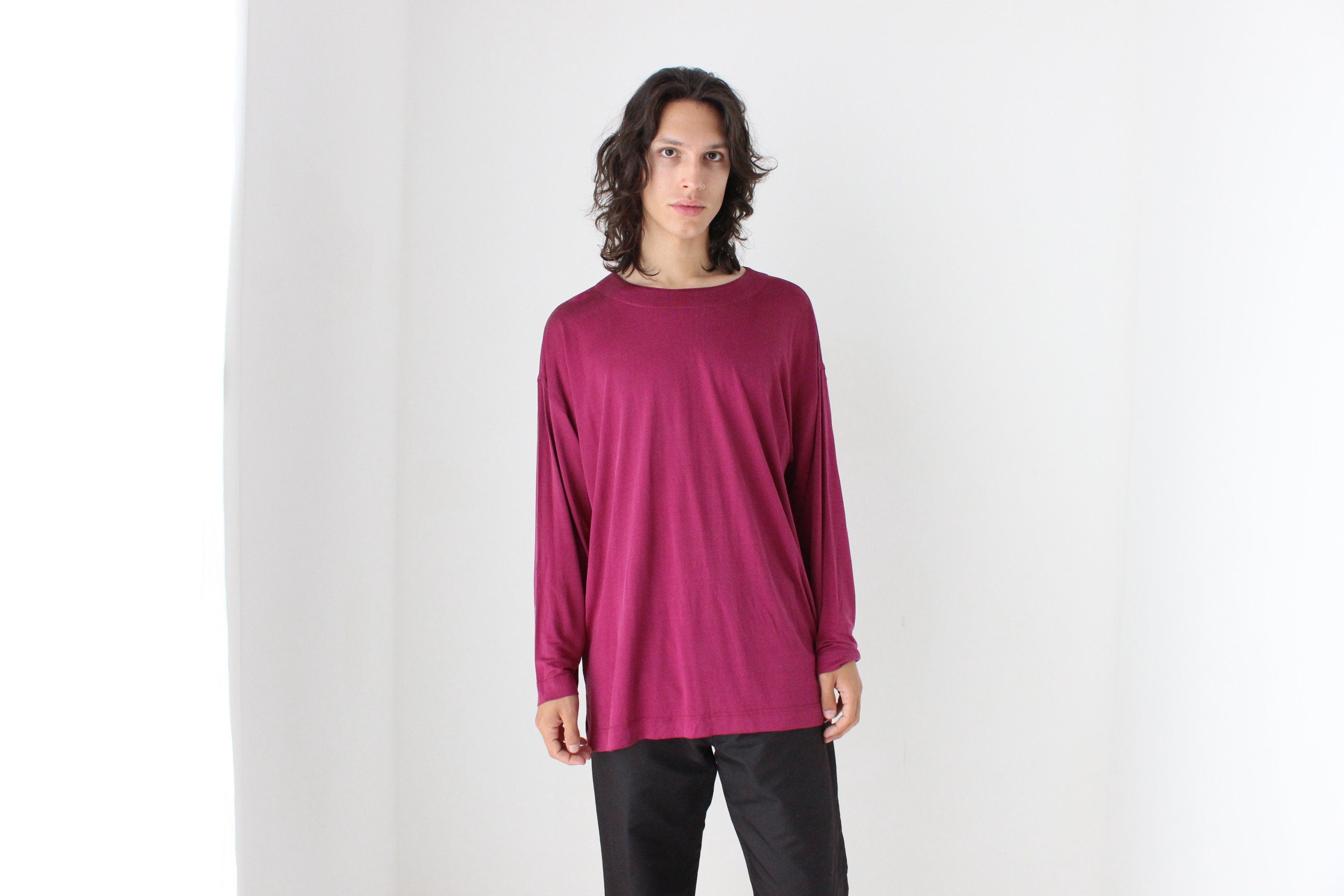 90s Luxury PURE SILK JERSEY Slouch Top in Magenta