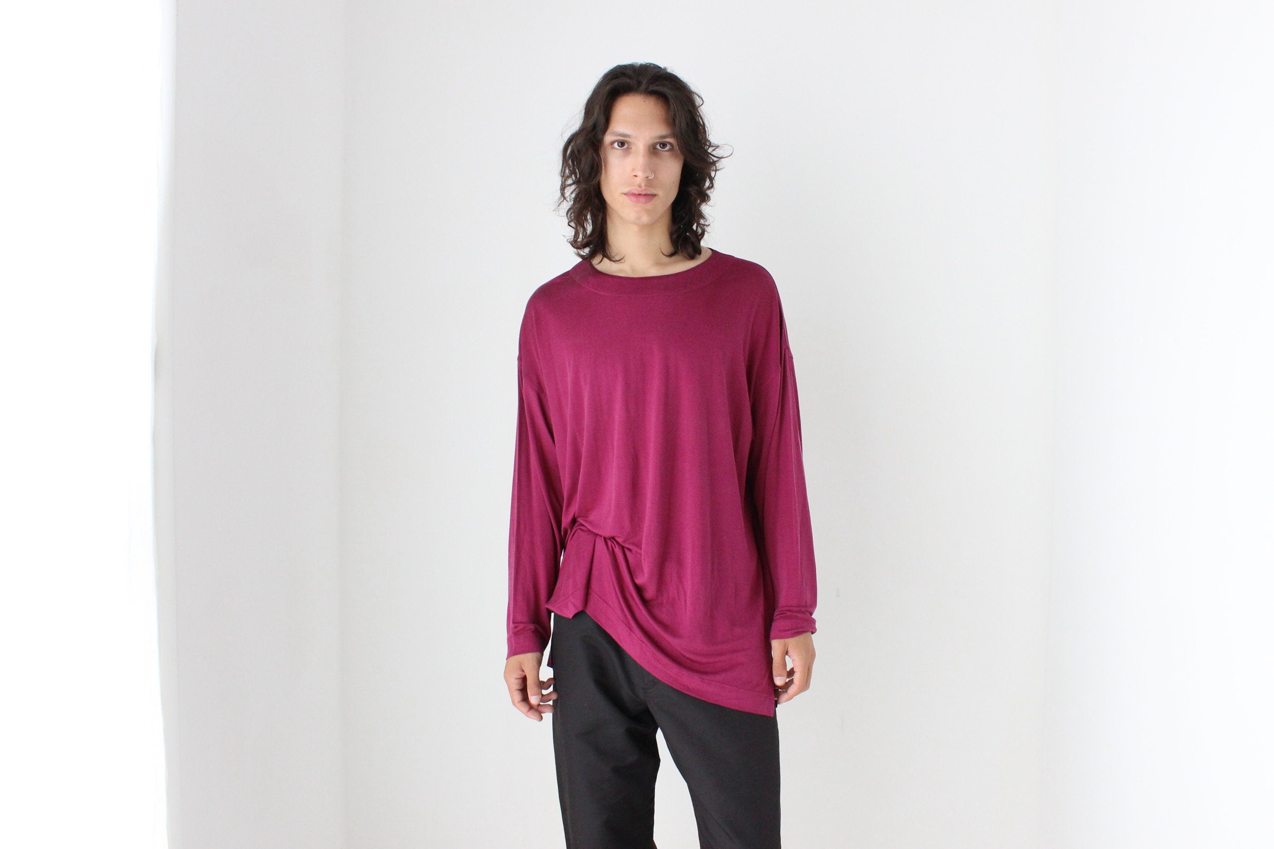 90s Luxury PURE SILK JERSEY Slouch Top in Magenta