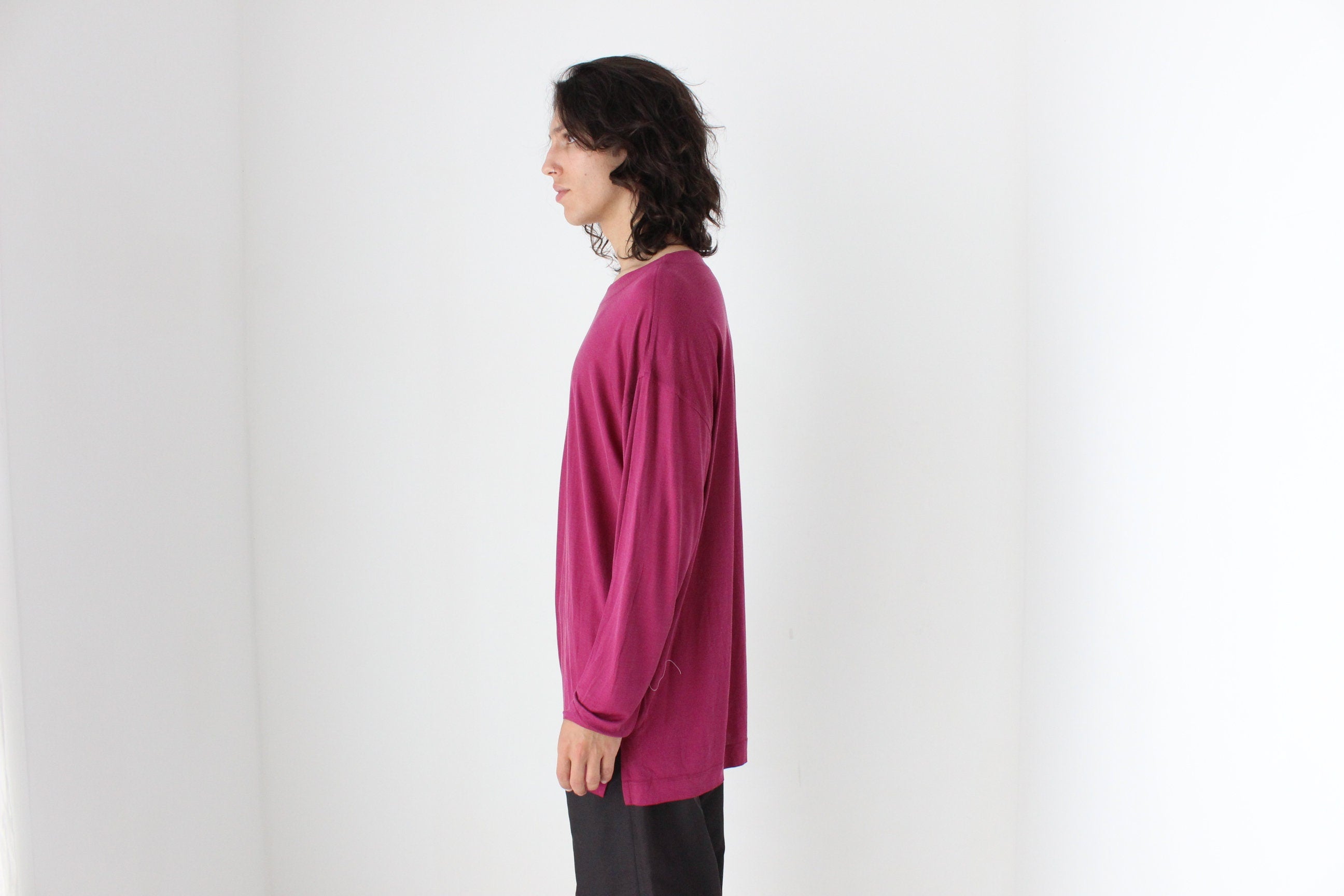 90s Luxury PURE SILK JERSEY Slouch Top in Magenta