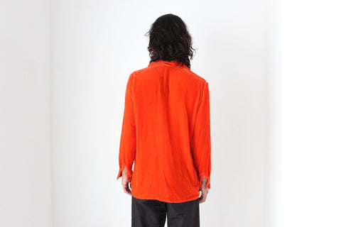 90s Acid Orange PURE SILK VELVET Long Sleeve Frontman Shirt