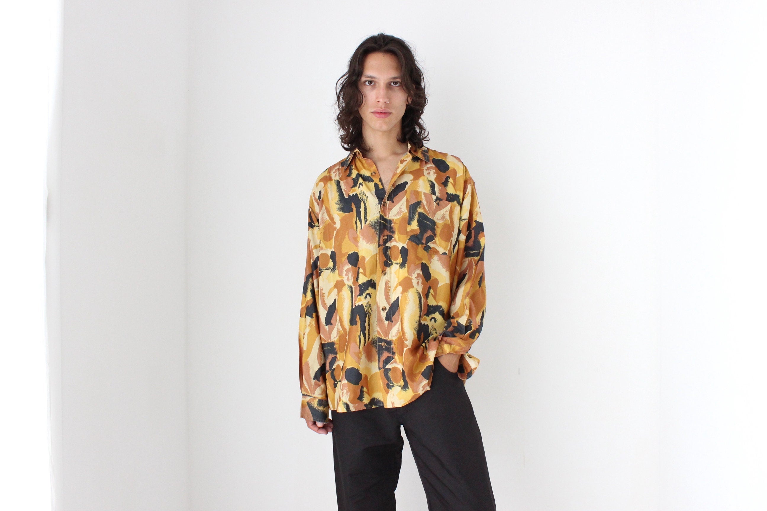 80s PURE FUJI SILK Abstract Print Shirt