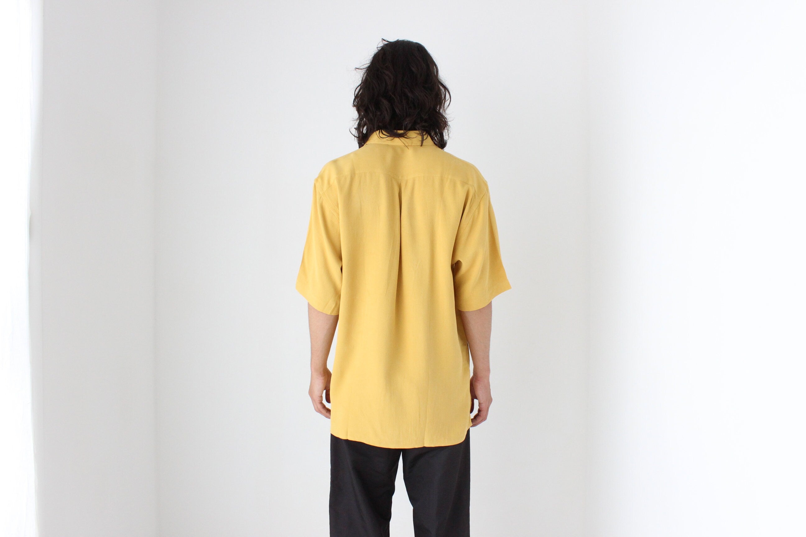 90s Textured Pure Silk Boxy Shirt in Sunshine