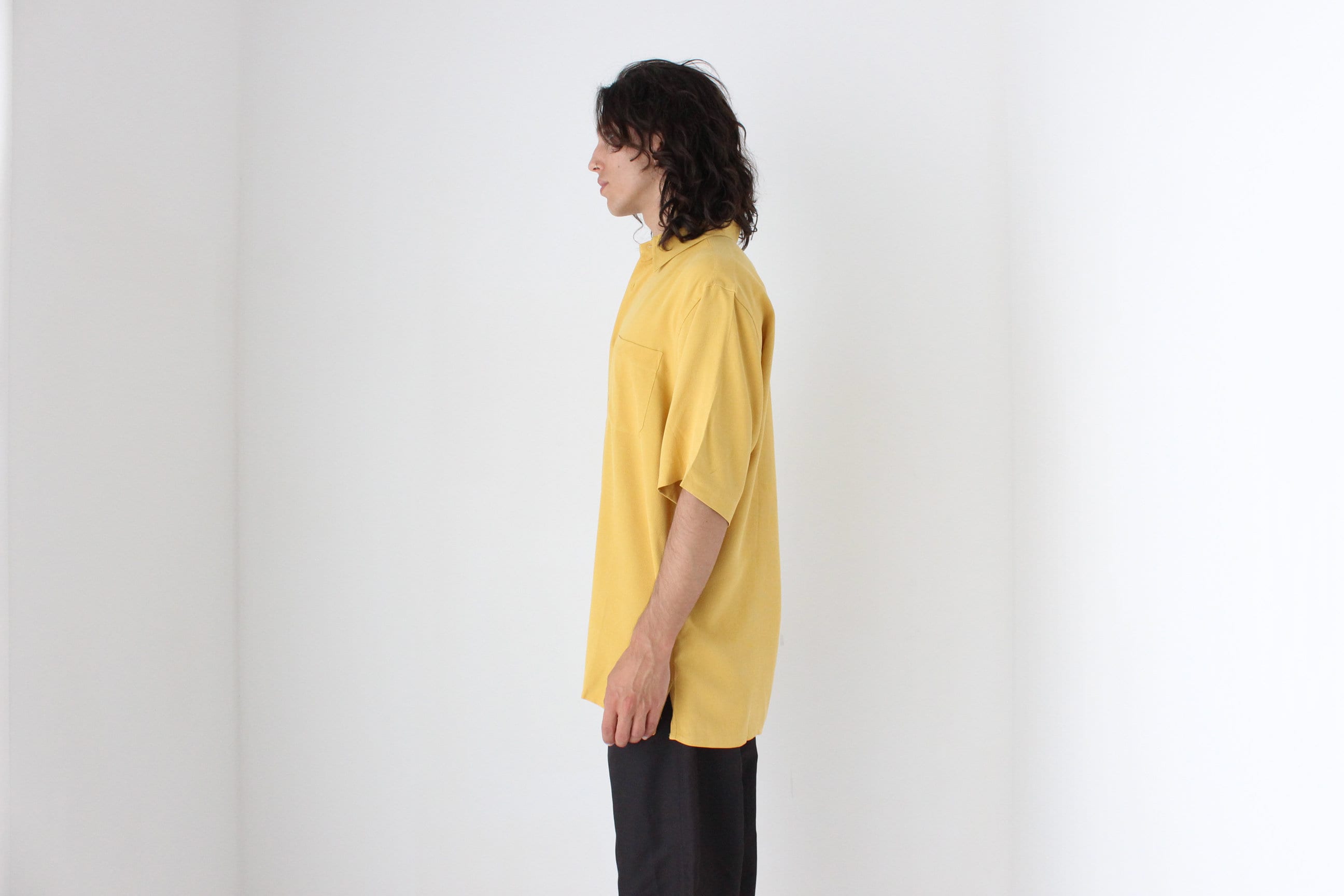 90s Textured Pure Silk Boxy Shirt in Sunshine