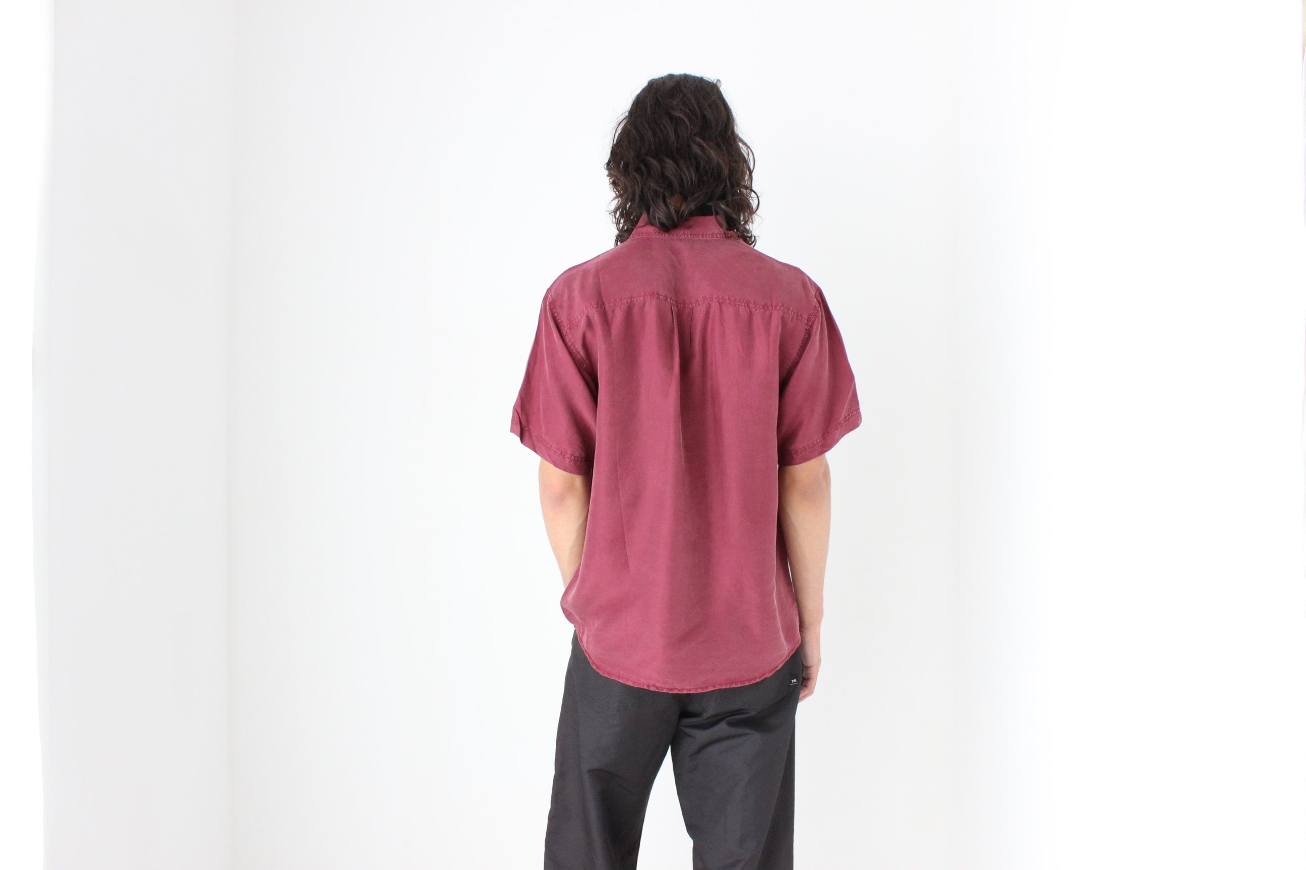 80s MATTE SILK Boxy Double Pocket Shirt in Burgundy