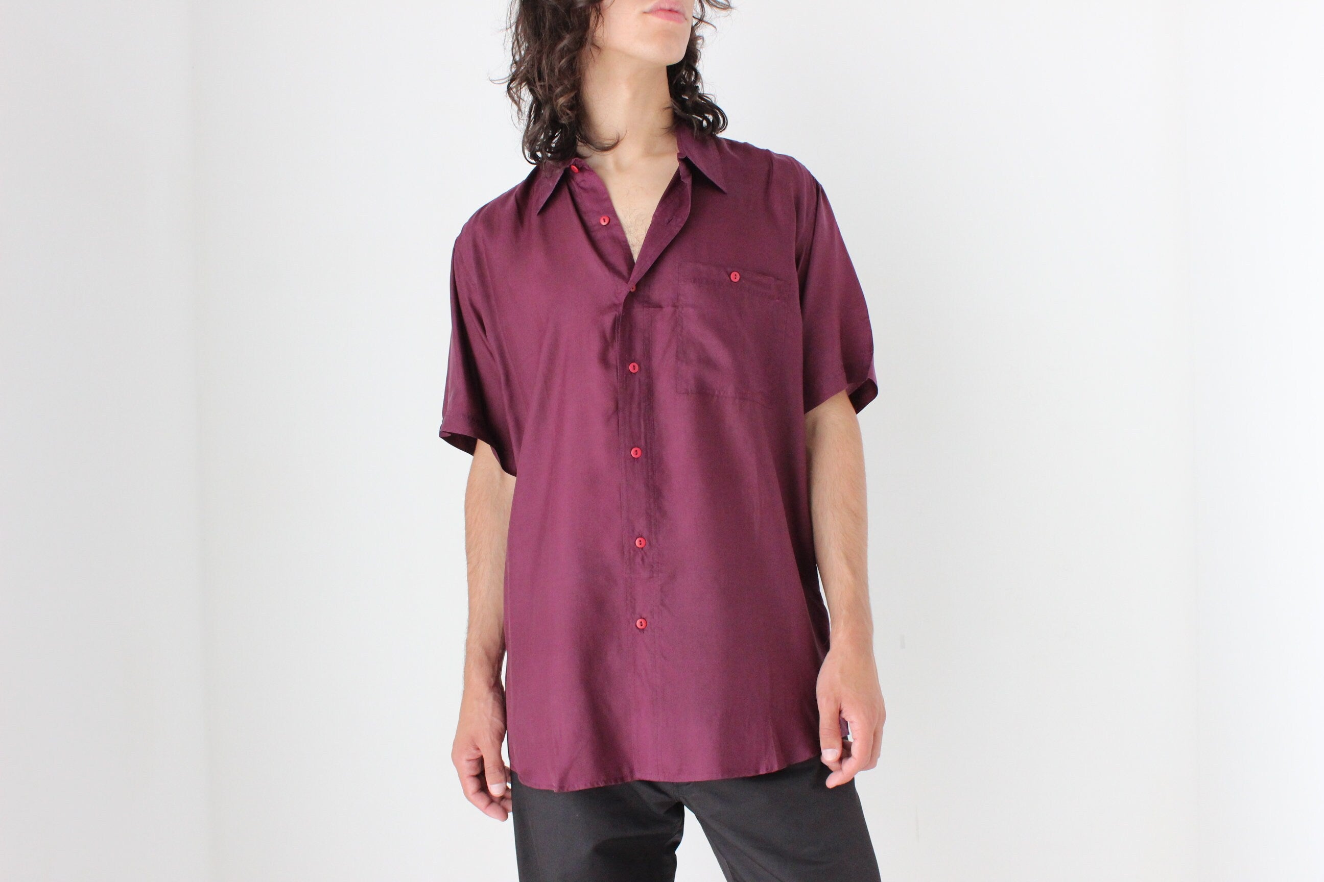 80s PURE SILK Classic Boxy in Aubergine