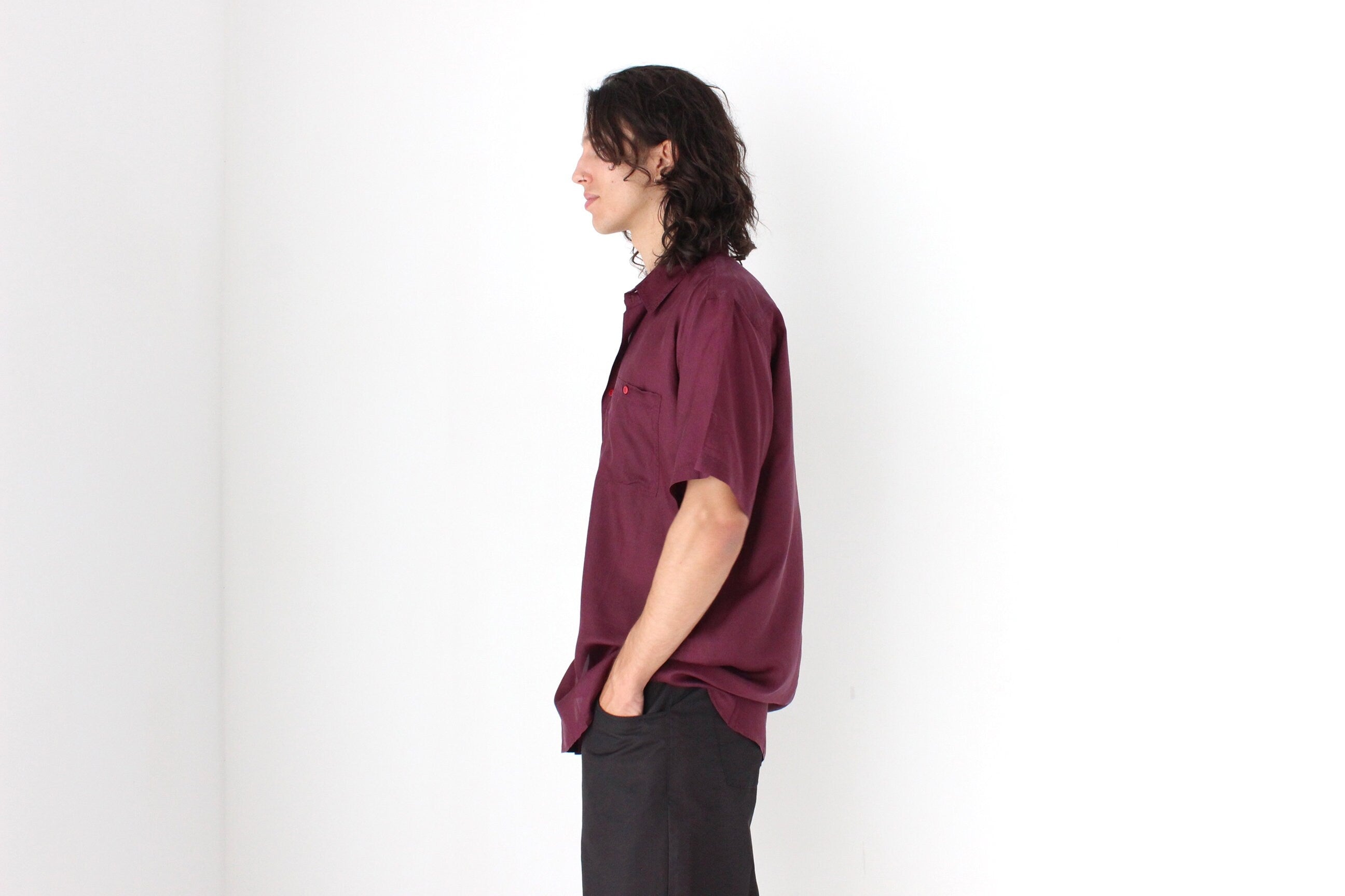 80s PURE SILK Classic Boxy in Aubergine