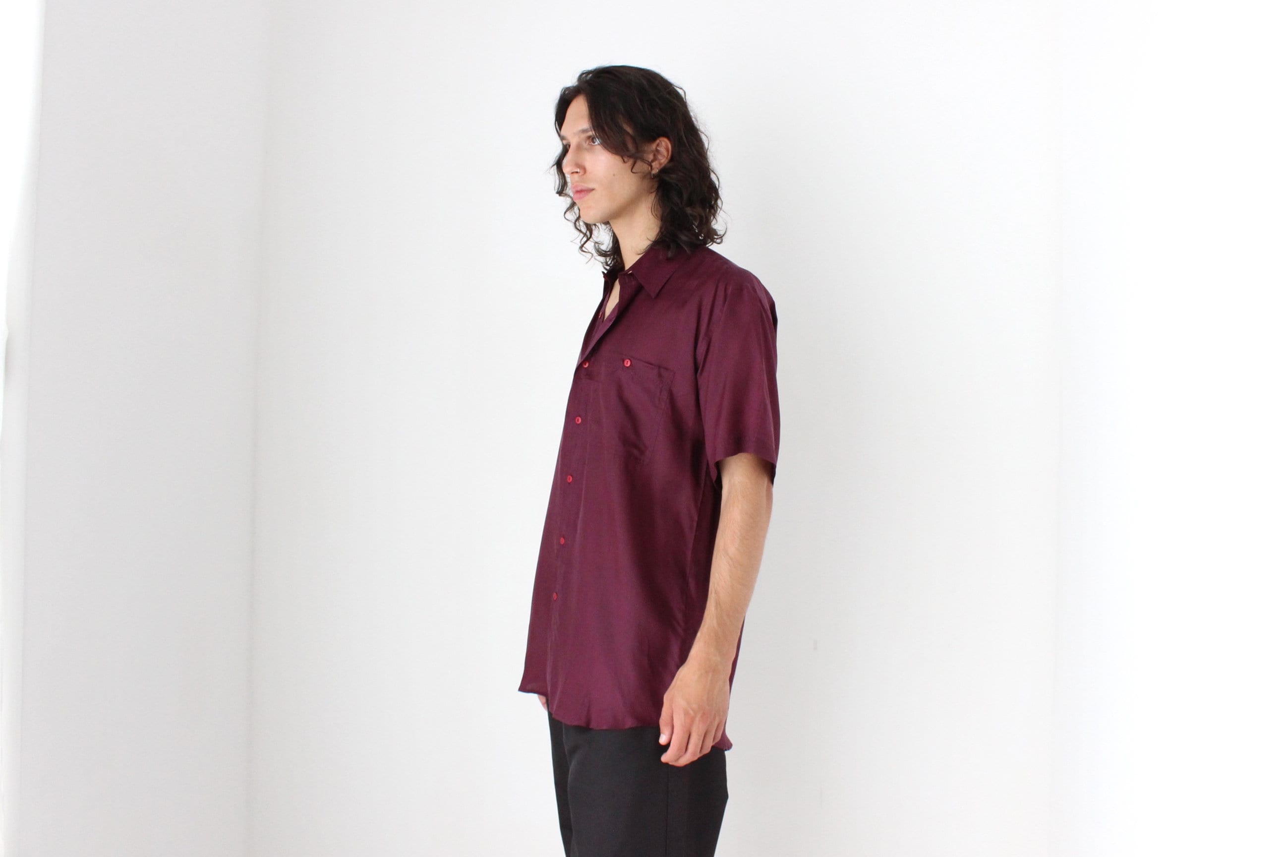 80s PURE SILK Classic Boxy in Aubergine