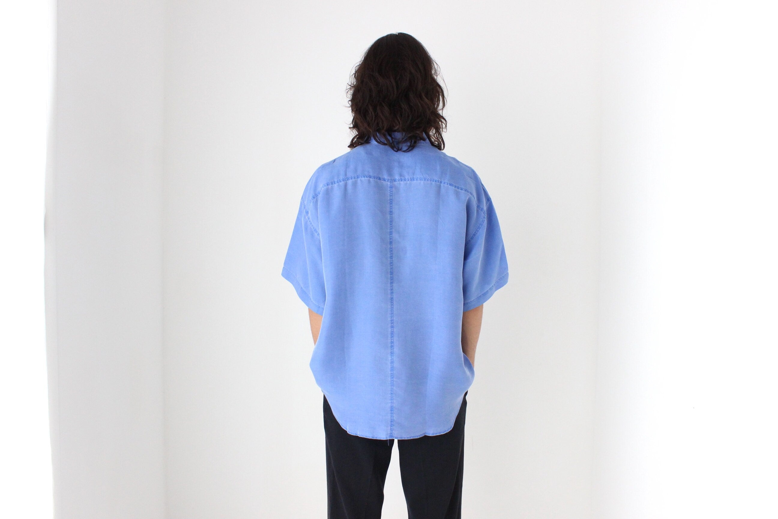 80s PURE SILK Acid Wash "Denim" Look Boxy Shirt