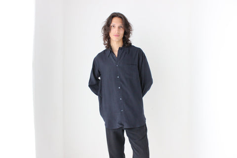 90s PURE FUJI SILK Relaxed Shirt in Midnight Blue