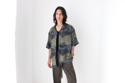 80s PURE SILK Abstract Print Boxy Shirt