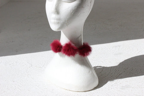 Weird & Wonderful Fluffy Rabbit Fur Pom Pom Choker Collar