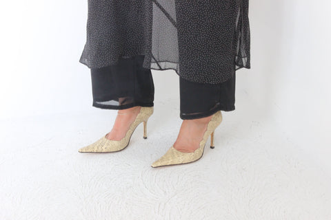 90s Snakeskin Leather Pointed Toe Pumps ~ Euro 39